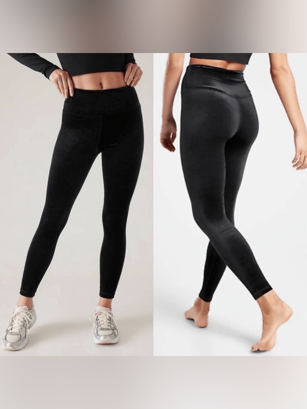 Athleta Elation Velvet Tights Black Large High-Rise Leggings Ankle Length Yoga